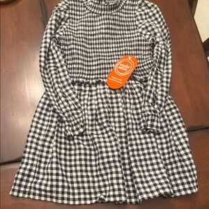 wonder nation Black & White Gingham Smocked Long Sleeve Dress